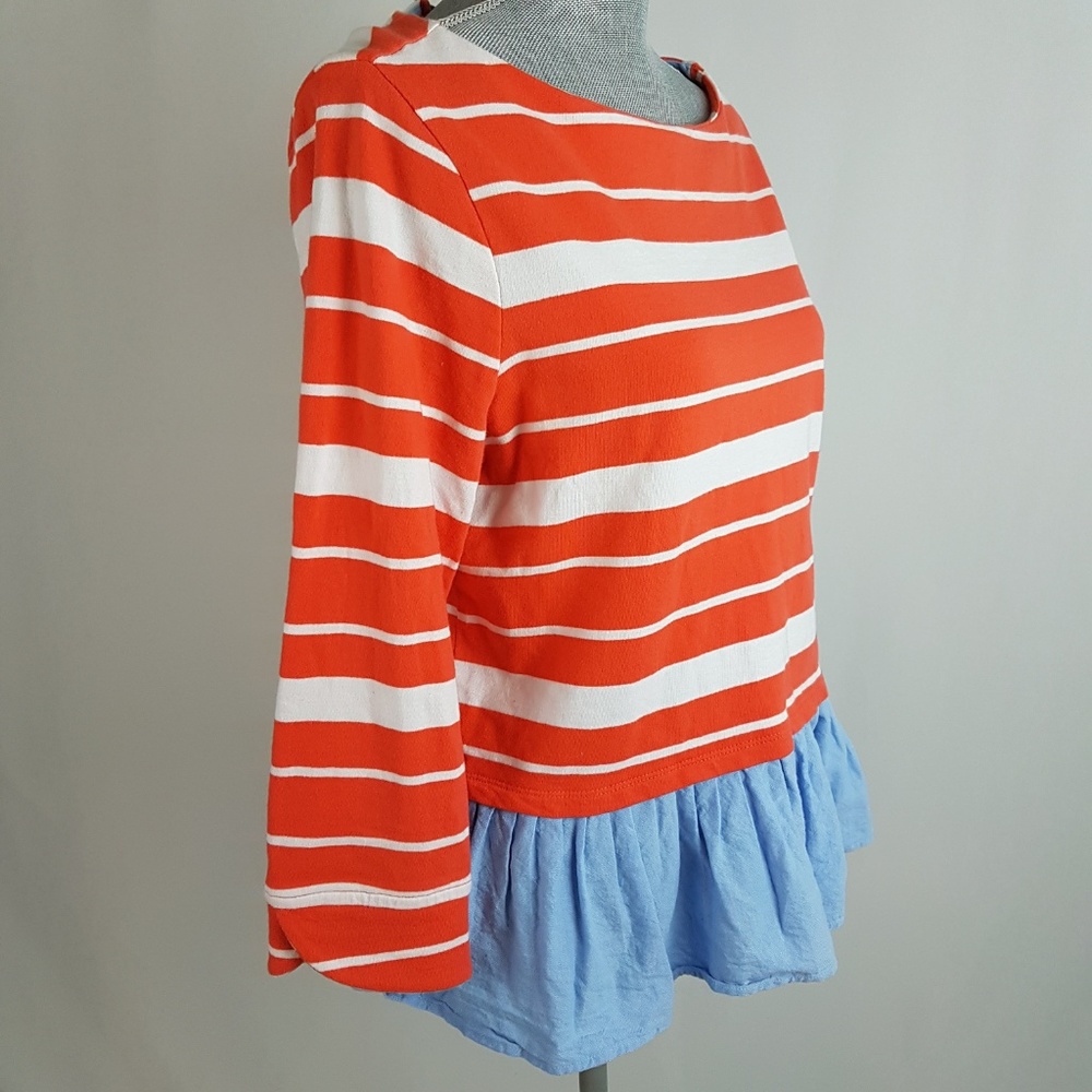 Crown & Ivy Orange Stripe Ruffle Long Sleeves Top - Picture 7 of 8